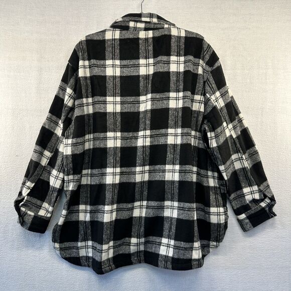 Shacket Members Mark Womens XL Relax Fit Long Sleeve Black White Plaid Midweight - Picture 4 of 10